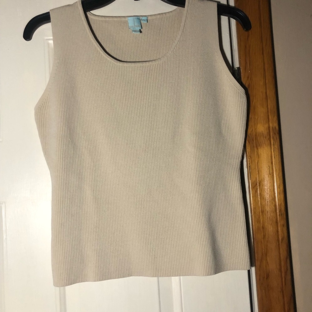 Elegant Shu Shu Cream Sleeveless Ribbed Top